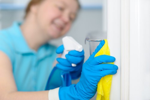 A local office cleaning team working in a Kentish Town workspace